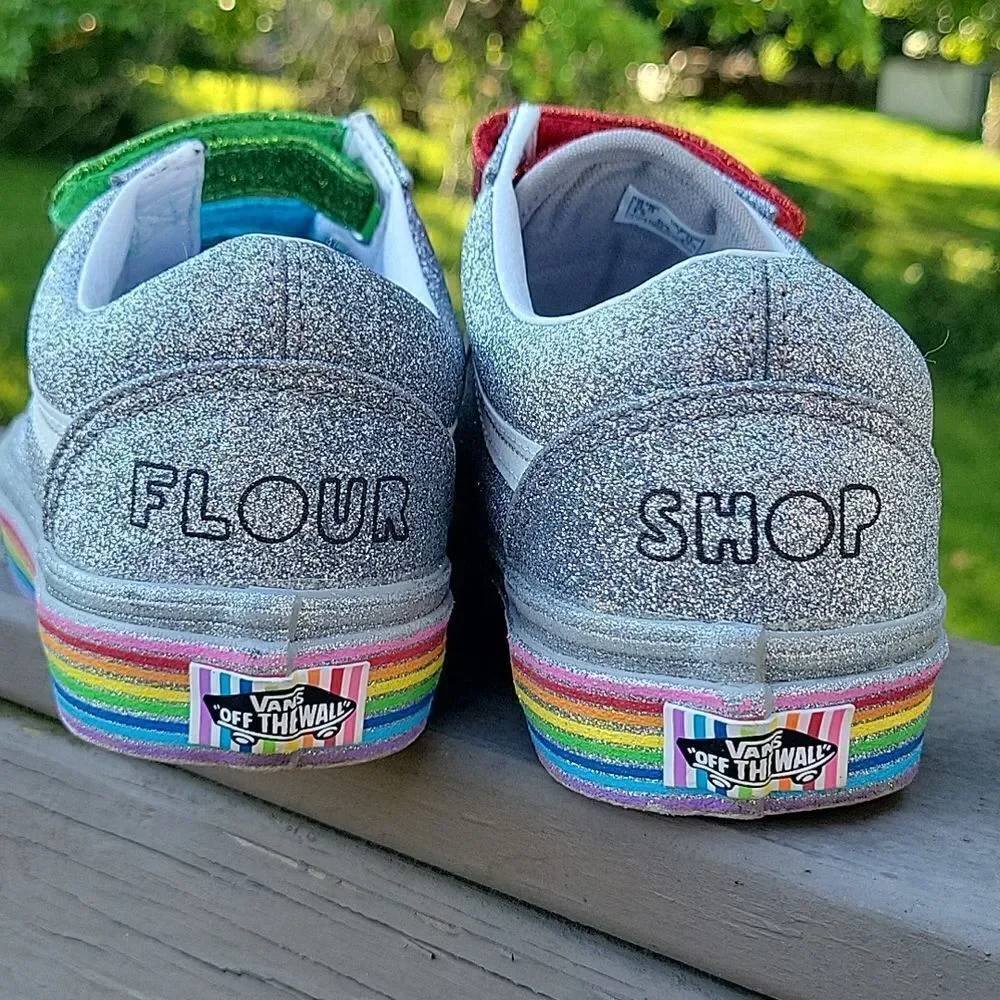 Vans x Flour Shop Silver Glitter Rainbow Sneakers Women’s 7